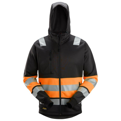 Snickers 8038 Full Zip Hi Vis Hoodie Class 1 Black Hi Vis Orange Main #colour_black-hi-vis-orange