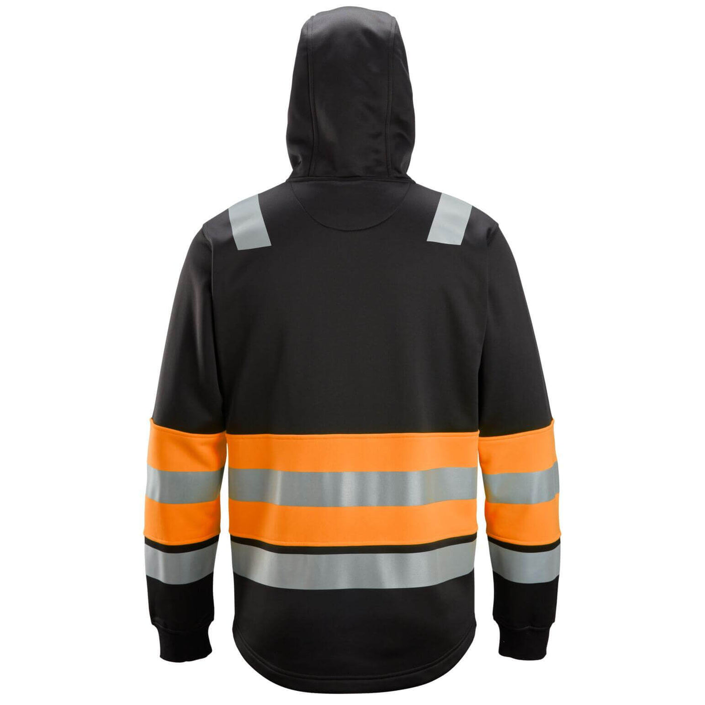 Snickers 8038 Full Zip Hi Vis Hoodie Class 1 Black Hi Vis Orange back #colour_black-hi-vis-orange