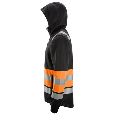 Snickers 8038 Full Zip Hi Vis Hoodie Class 1 Black Hi Vis Orange left #colour_black-hi-vis-orange