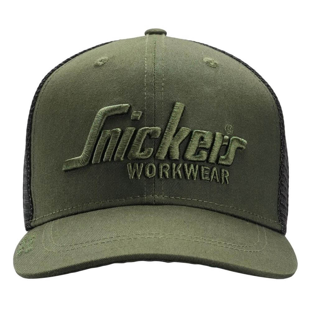 Snickers 9001 Trucker Cap Khaki Green Black Main #colour_khaki-green-black