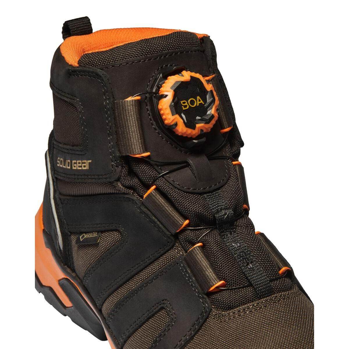 Solid Gear by Snickers 81002 Tigris GTX AG Mid Cut Wide Fit Gore Tex Waterproof S3 BOA Composite Toe Cap Safety Boots Black Orange 06 #colour_black-orange