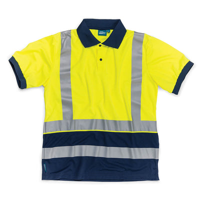 Tough Grit Hi-Vis Quick Dry UV Protective 2-Tone Polo Shirt Yellow/Navy 1#colour_yellow-navy