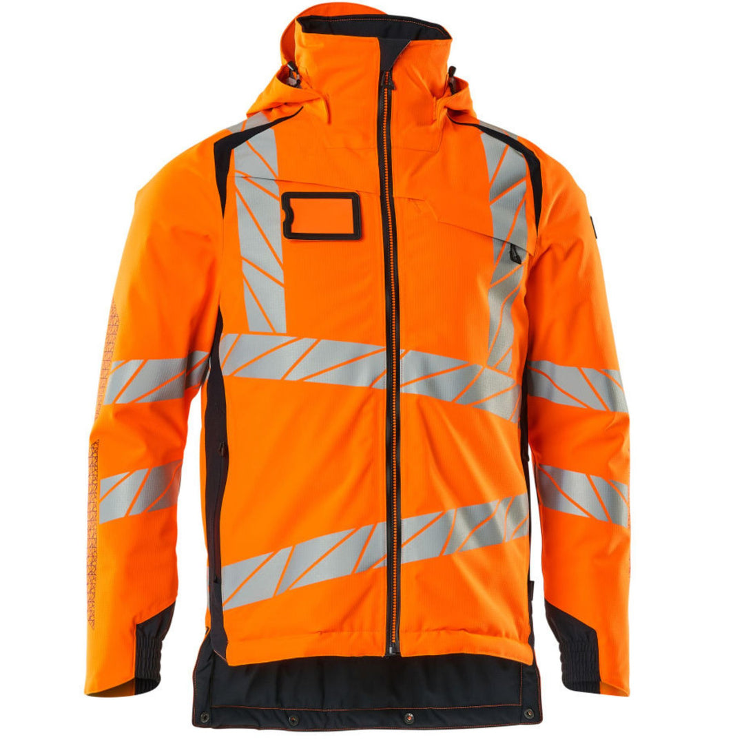 Mascot Hi-Vis Waterproof Winter Jacket 19035-449 Front #colour_hi-vis-orange-dark-navy-blue