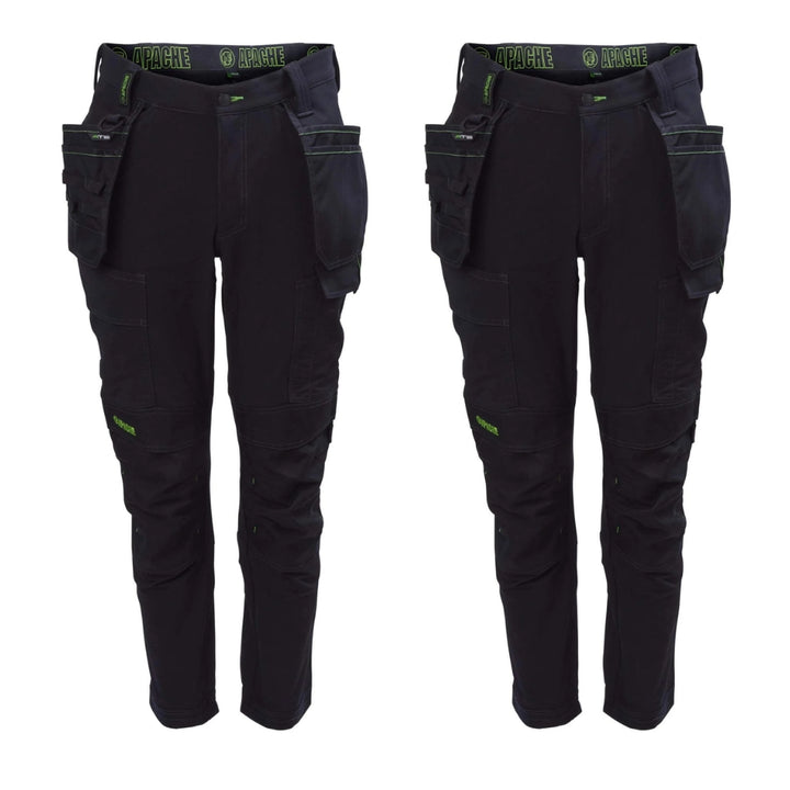 Apache Calgary Apache 4Waystretch Knee Pad Holster Pocket Trousers Twin Pack Deal Black