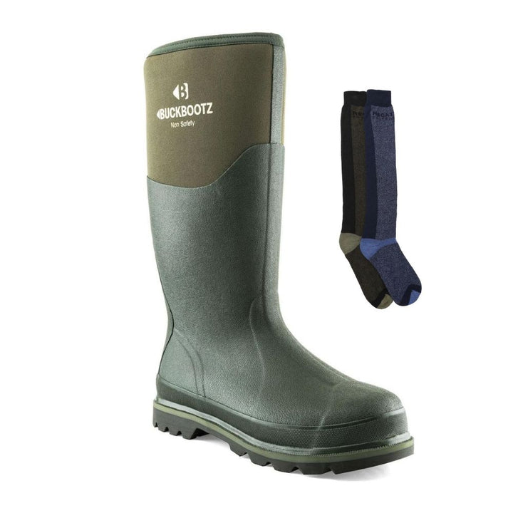 Buckbootz BBZ5020 Special Offer Pack - Buckbler Non-Safety Neoprene Wellies  + JCB Welly Socks