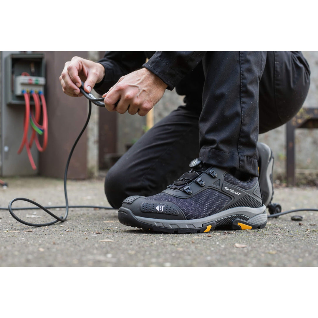Buckbootz WHEELZ Low S1PS Fitgo (Boa style) ESD Super Lightweight Buckler Safety Trainers Black Lifestyle1#colour_black