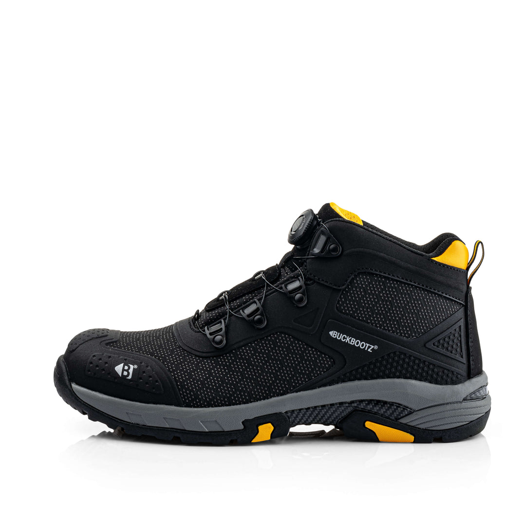 Buckbootz WHEELZ Mid S1PS Fitgo (Boa style) Super Lightweight ESD Buckler Safety Trainer Boots Black 2#colour_black