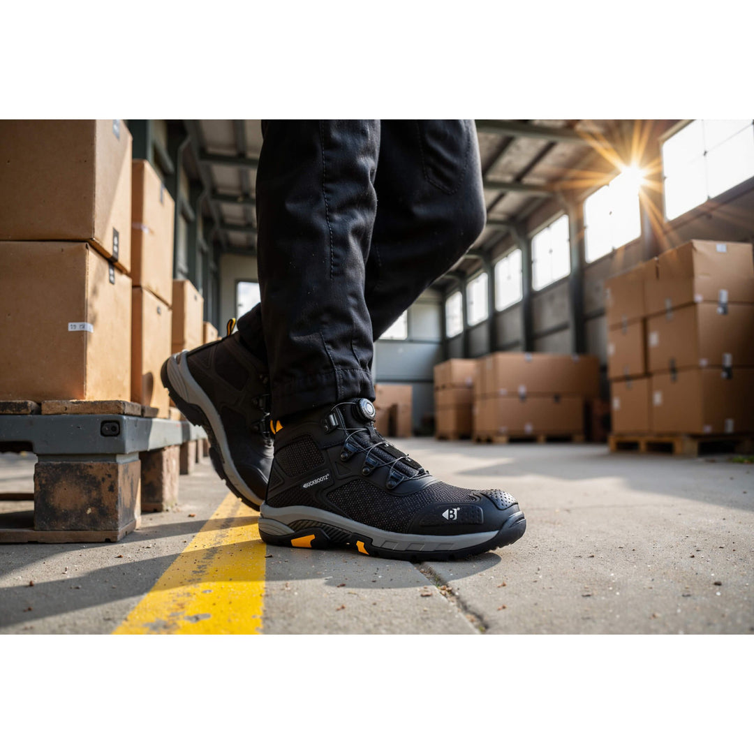 Buckbootz WHEELZ Mid S1PS Fitgo (Boa style) Super Lightweight ESD Buckler Safety Trainer Boots Black Lifestyle1#colour_black