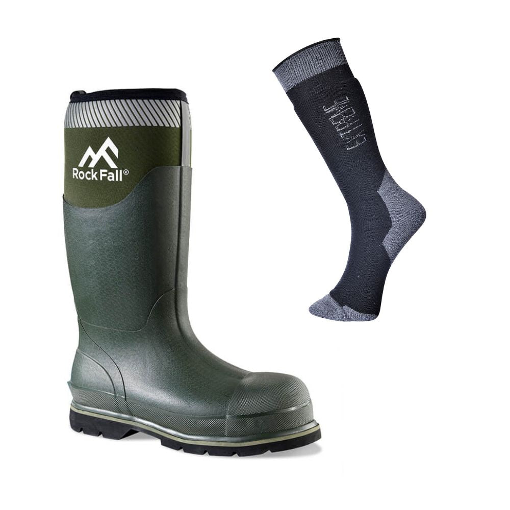Rock Fall RF280 Meadow Neoprene Safety Wellington Boots Green Main#colour_green
