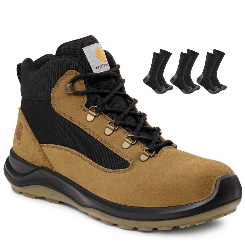 Carhartt Special Offer Belmont Rugged Safety Boots 400018 Pack - Belmont S3L Water Resistant Aluminium Toe Cap Safety Boots + 3 Pack Carhartt Socks