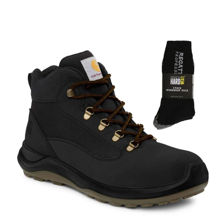 Carhartt Special Offer Belmont Rugged Safety Boots 400018 Pack - Belmont S3L Water Resistant Aluminium Toe Cap Safety Boots + 3 Pack Work Socks#colour_black
