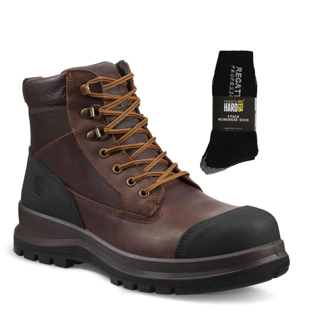 Carhartt Special Offer Detroit 6 Inch Work Boots F702903 Pack - Detroit 6 Inch S3 Composite Safety Toe Work Boots + 3 Pack Work Socks#colour_dark-brown