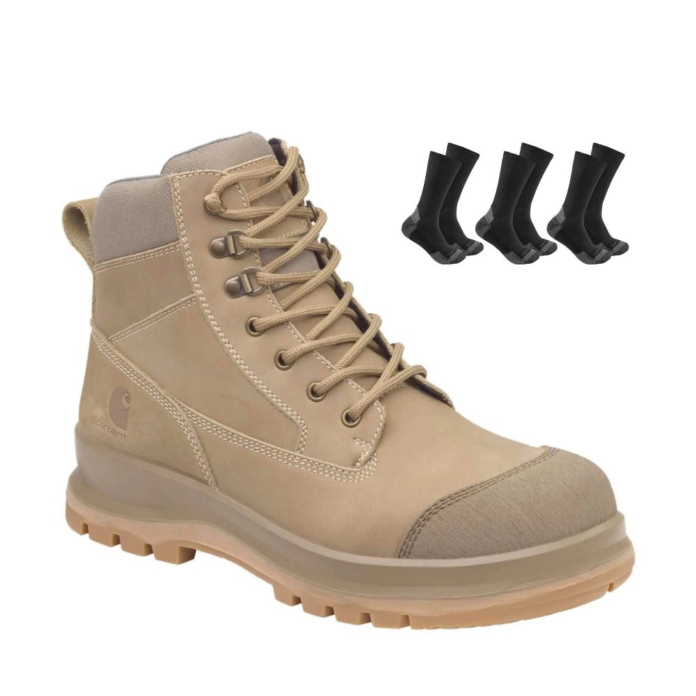 Carhartt Special Offer Detroit 6 Inch Safety Boots F702923 Pack - Detroit Composite Toe S3 Zip Safety Boots + 3 Pack Carhartt Socks#colour_dark-khaki
