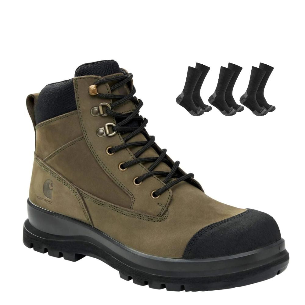 Carhartt Special Offer Detroit 6 Inch Safety Boots F702923 Pack - Detroit Composite Toe S3 Zip Safety Boots + 3 Pack Carhartt Socks#colour_moss