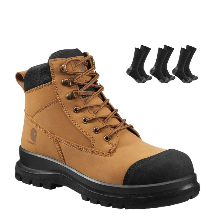 Carhartt Special Offer Detroit 6 Inch Safety Boots F702923 Pack - Detroit Composite Toe S3 Zip Safety Boots + 3 Pack Carhartt Socks#colour_wheat