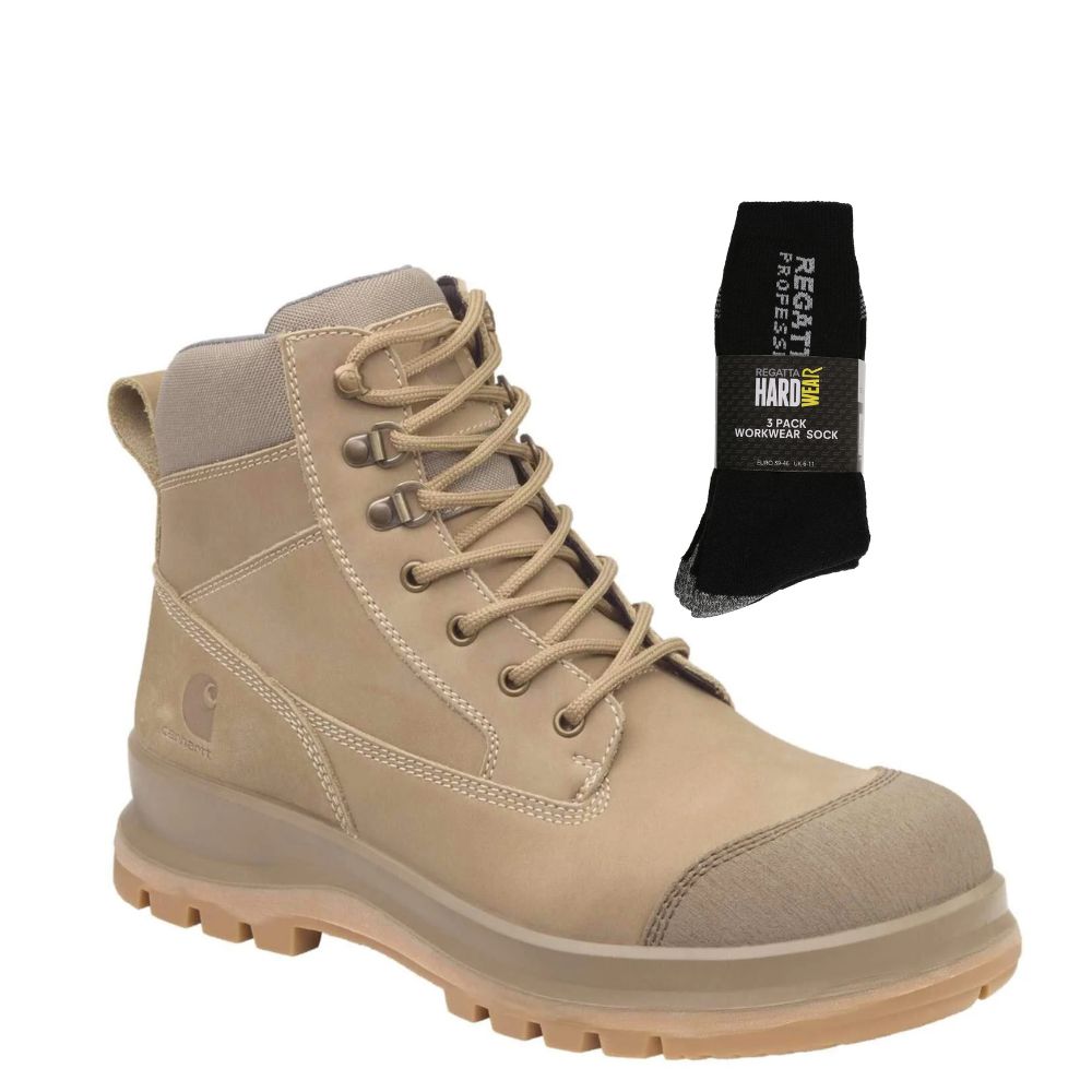 Carhartt Special Offer Detroit 6 Inch Safety Boots F702923 Pack - Detroit Composite Toe S3 Zip Safety Boots + 3 Pack Work Socks#colour_dark-khaki