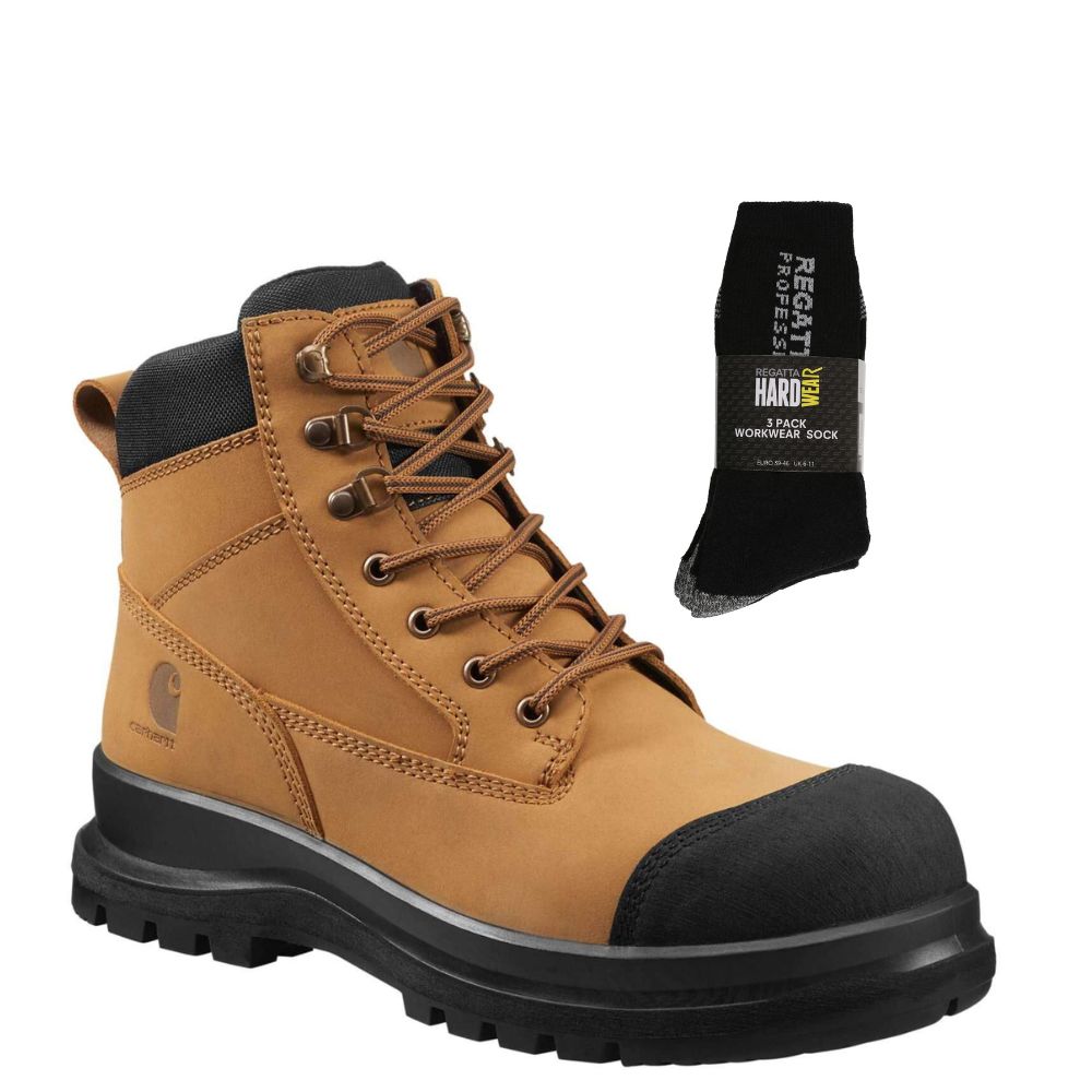 Carhartt Special Offer Detroit 6 Inch Safety Boots F702923 Pack - Detroit Composite Toe S3 Zip Safety Boots + 3 Pack Work Socks#colour_wheat