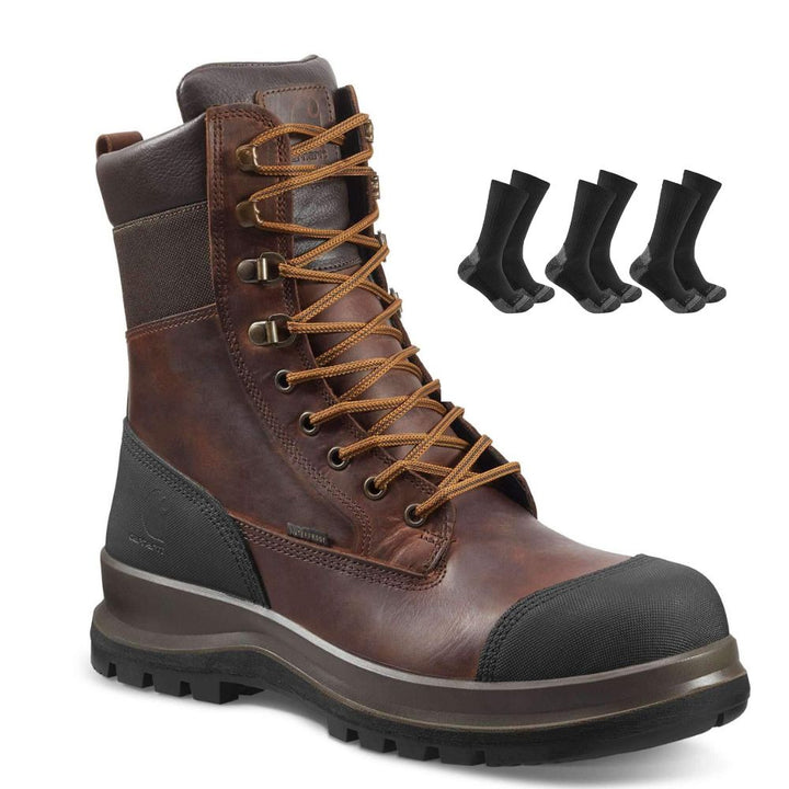 Carhartt Special Offer Detroit 8 Inch Work Boots F702905 Pack - Detroit S3 Waterproof Composite Safety Toe High Leg Work Boots + 3 Pack Carhartt Socks#colour_dark-brown