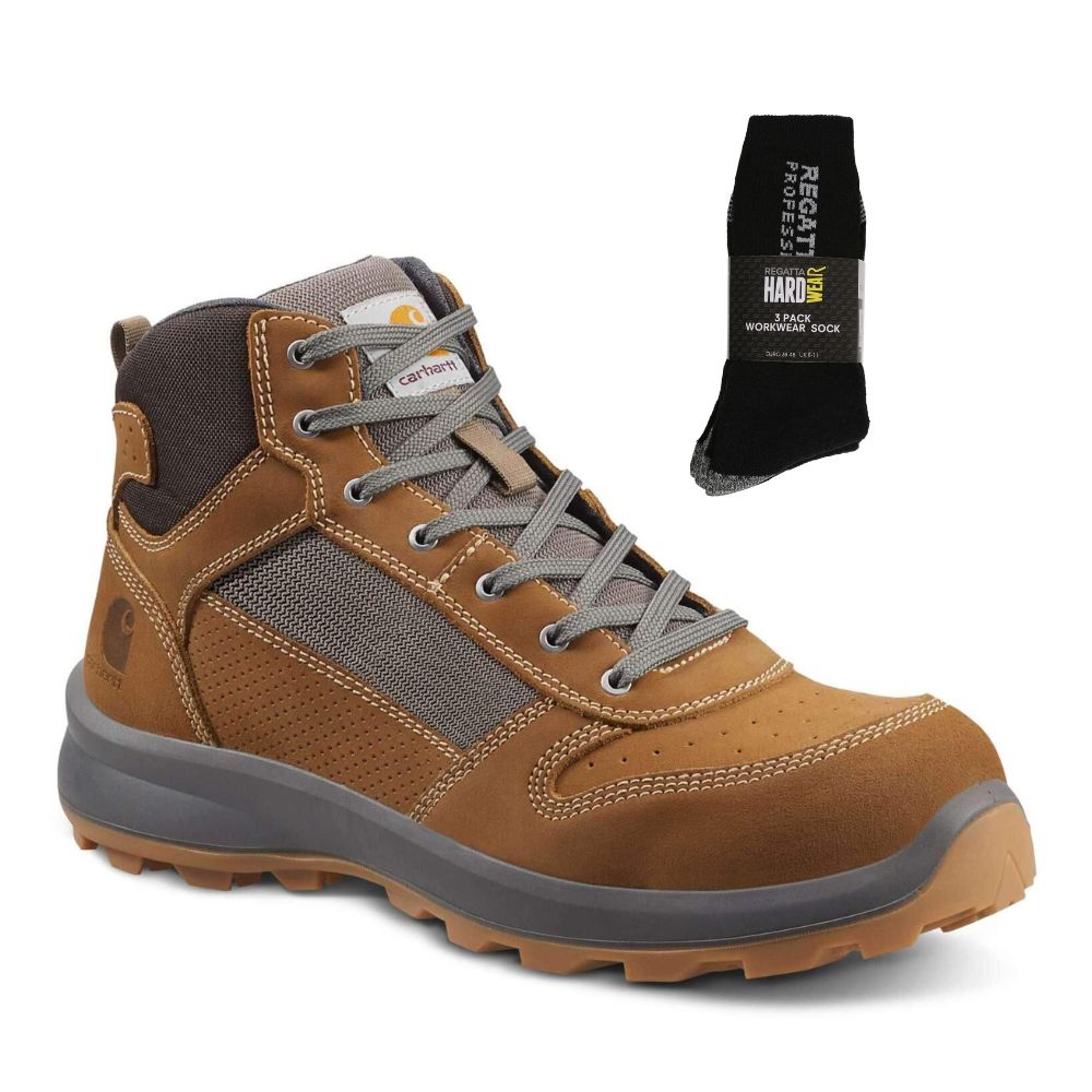 Carhartt Special Offer Michigan Work Boots F700909 Pack - Michigan S1P Composite Safety Toe Mid-Cut Sneaker Work Boots + 3 Pack Work Socks#colour_carhartt-brown