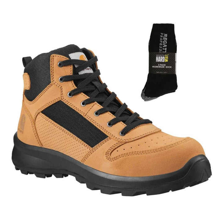 Carhartt Special Offer Michigan Work Boots F700909 Pack - Michigan S1P Composite Safety Toe Mid-Cut Sneaker Work Boots + 3 Pack Work Socks#colour_wheat