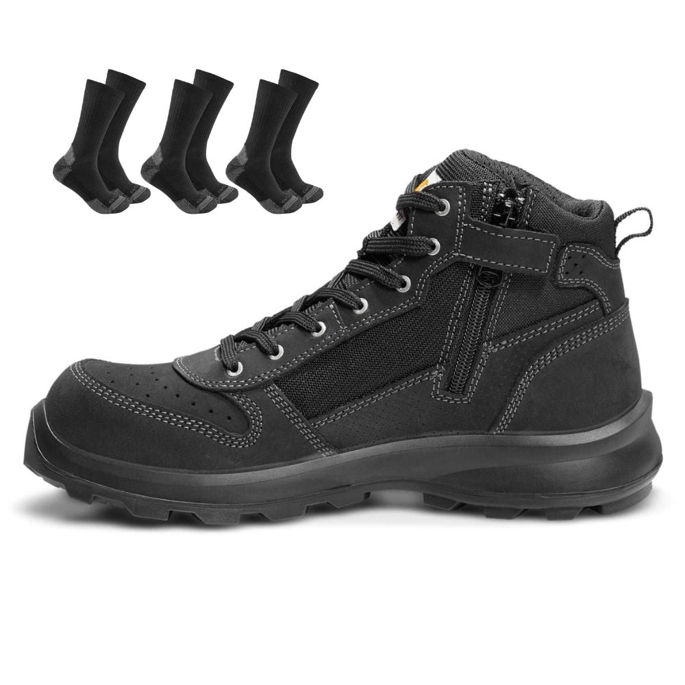 Carhartt Special Offer Michigan Work Boots F700919 Pack - Michigan S1P Composite Safety Toe Mid Sneaker Work Boots with Zip  + 3 Pack Carhartt Socks