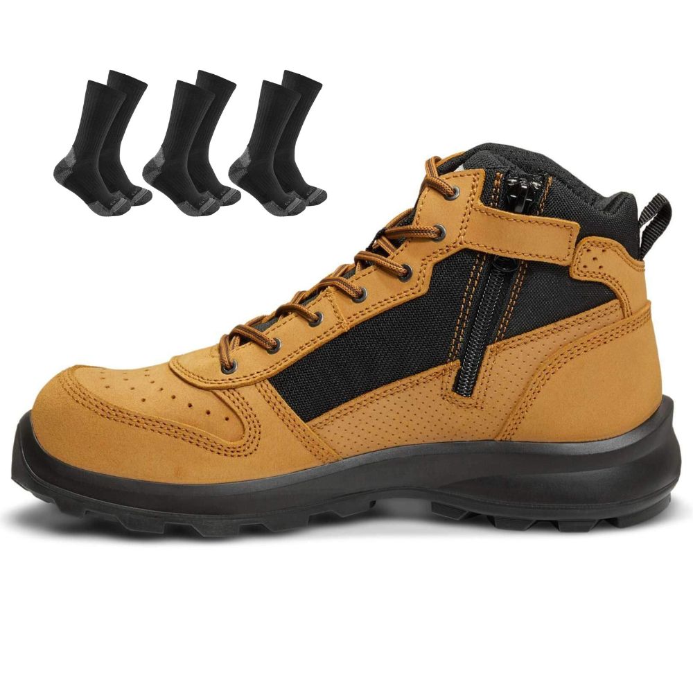 Carhartt Special Offer Michigan Work Boots F700919 Pack - Michigan S1P Composite Safety Toe Mid Sneaker Work Boots with Zip  + 3 Pack Carhartt Socks