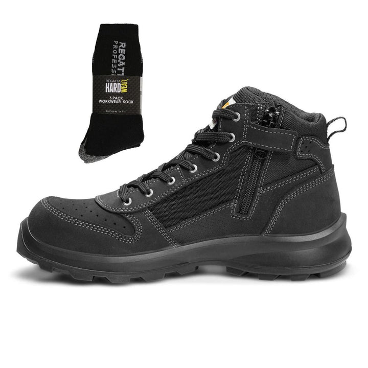 Carhartt Special Offer Michigan Work Boots F700919 Pack - Michigan S1P Composite Safety Toe Mid Sneaker Work Boots with Zip  + 3 Pack Work Socks#colour_black