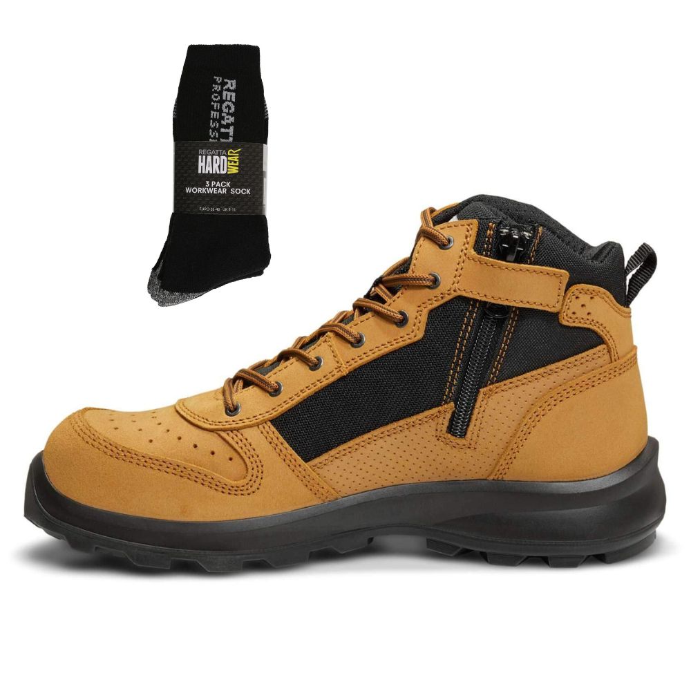 Carhartt Special Offer Michigan Work Boots F700919 Pack - Michigan S1P Composite Safety Toe Mid Sneaker Work Boots with Zip  + 3 Pack Work Socks#colour_wheat