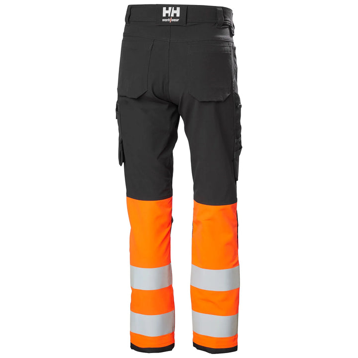 Helly Hansen Alna 4X HH Connect Hi-Vis Class 1 Cordura Reinforced 4-Way-Stretch Trousers 77340 Orange/Ebony — Back View 