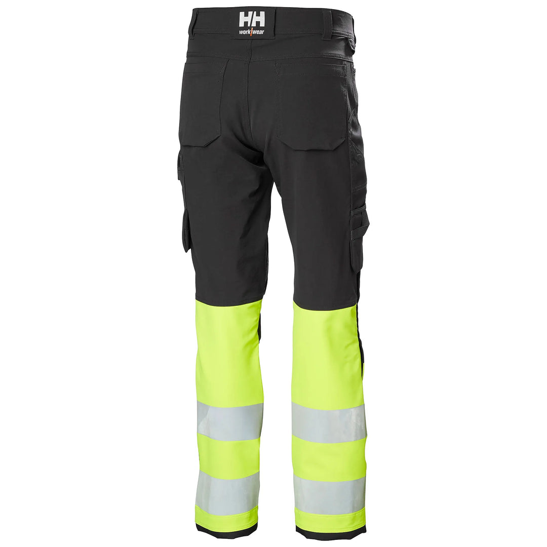 Helly Hansen Alna 4X HH Connect Hi-Vis Class 1 Cordura Reinforced 4-Way-Stretch Trousers 77340 Yellow/Ebony — Back View 