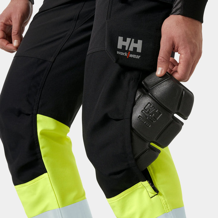 Helly Hansen Alna 4X HH Connect Hi-Vis Class 1 Cordura Reinforced 4-Way-Stretch Trousers 77340 Yellow/Ebony — Product Detail 