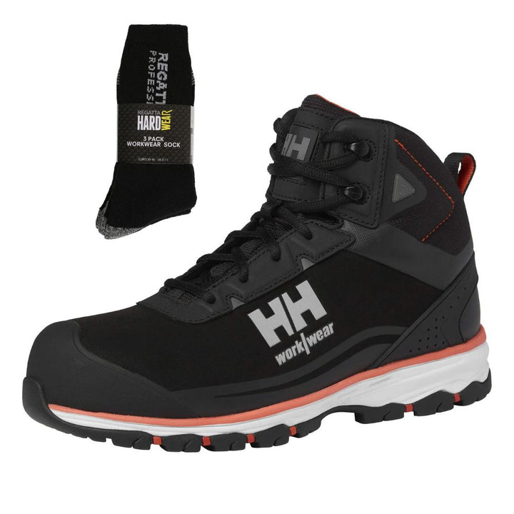 Helly Hansen Special Offer Chelsea Evo 78391 Pack - Helly Hansen Chelsea Evolution 2 Mid S3 Lightweight Safety Boots - 78391 + 3 Pairs Work Socks#colour_black-orange
