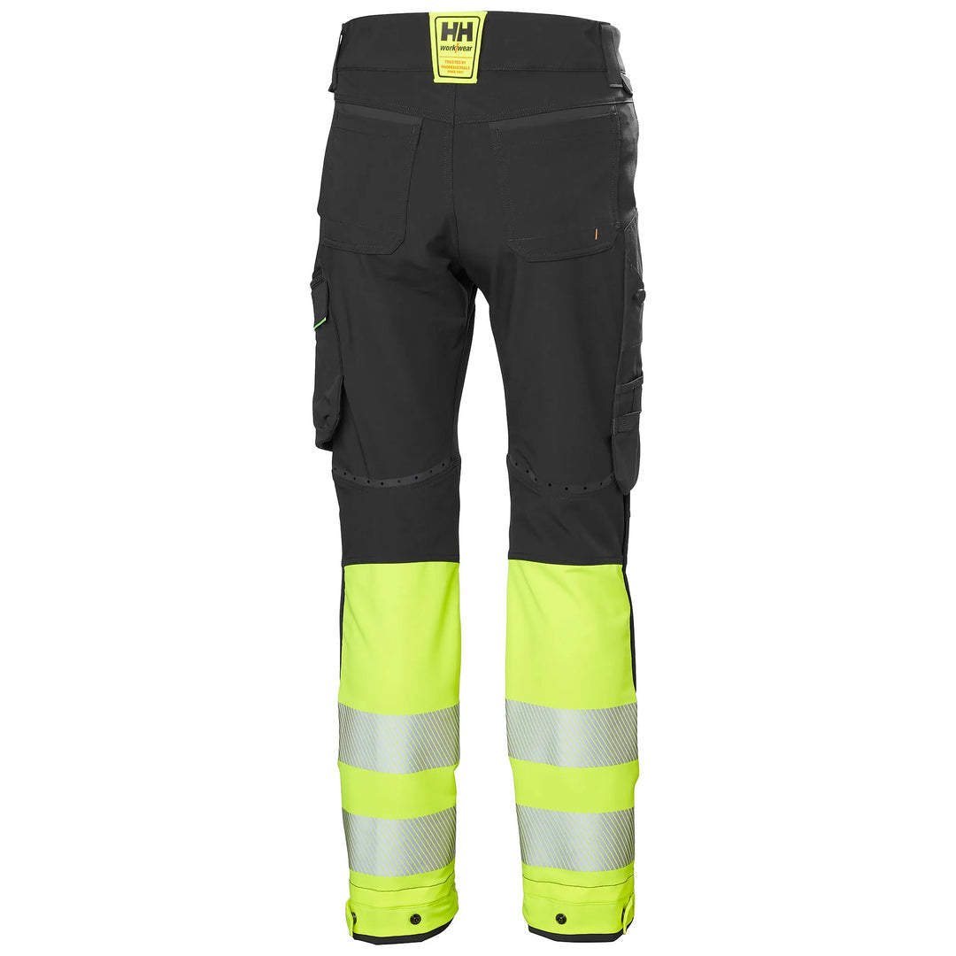 Helly Hansen ICU BRZ HH Connect Hi-Vis Class 1 Cordura Reinforced 4-Way-Stretch Trousers 77310 Yellow/Ebony — Back View 