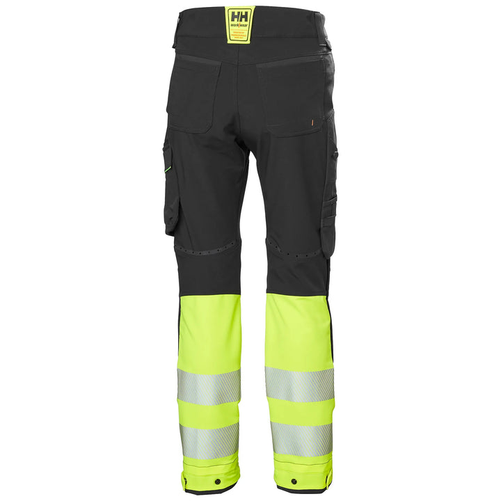 Helly Hansen ICU BRZ HH Connect Hi-Vis Class 1 Cordura Reinforced 4-Way-Stretch Trousers 77310 Yellow/Ebony — Back View 