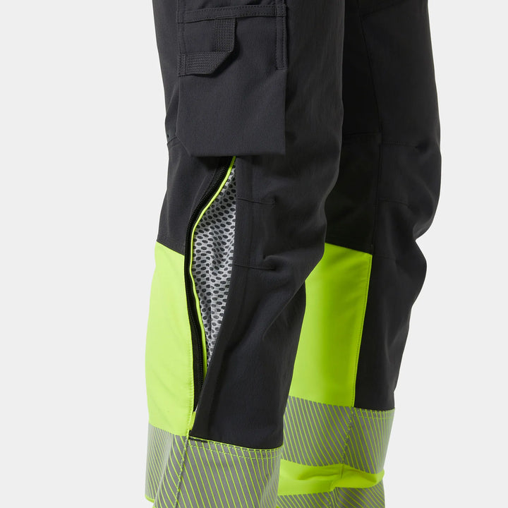 Helly Hansen ICU BRZ HH Connect Hi-Vis Class 1 Cordura Reinforced 4-Way-Stretch Trousers 77310 Yellow/Ebony — Product Detail 