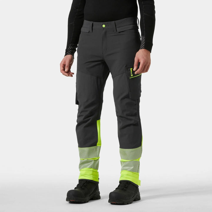Helly Hansen ICU BRZ HH Connect Hi-Vis Class 1 Cordura Reinforced 4-Way-Stretch Trousers 77310 Yellow/Ebony — Worn on Site 