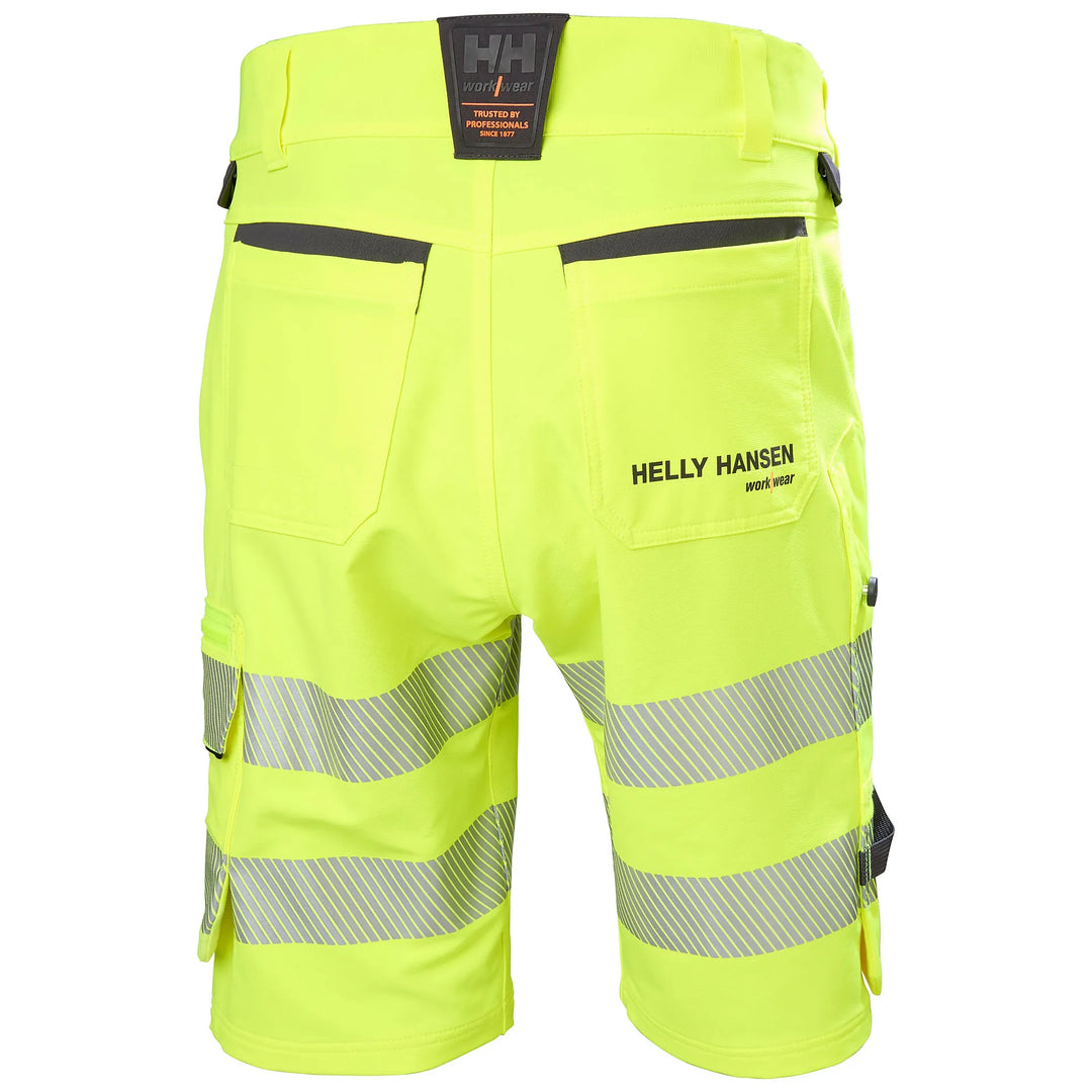 Helly Hansen ICU HH Connect Hi-Vis Class 1 Cordura Reinforced 4-Way-Stretch Shorts 77312 Yellow/Ebony — Back View 