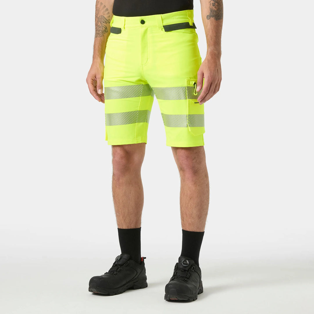 Helly Hansen ICU HH Connect Hi-Vis Class 1 Cordura Reinforced 4-Way-Stretch Shorts 77312 Yellow/Ebony — Worn on Site 