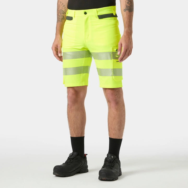 Helly Hansen ICU HH Connect Hi-Vis Class 1 Cordura Reinforced 4-Way-Stretch Shorts 77312 Yellow/Ebony — Worn on Site 