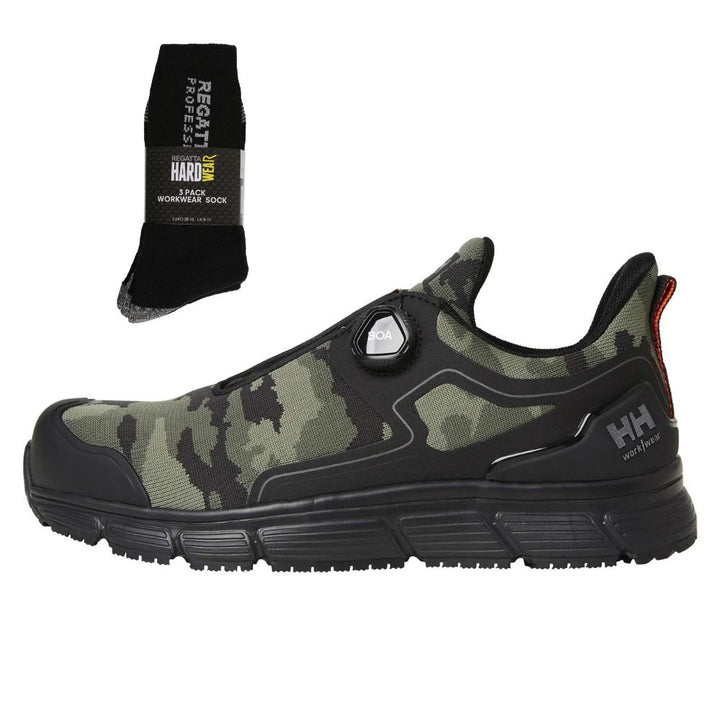 Helly Hansen Special Offer Kensington 78350 Pack - Helly Hansen Kensington S3 BOA Composite Toe Cap Work Safety Trainer Shoes + 3 Pairs Work Socks#colour_camo