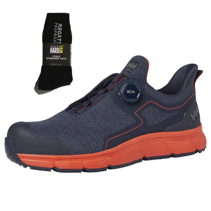 Helly Hansen Special Offer Kensington 78350 Pack - Helly Hansen Kensington S3 BOA Composite Toe Cap Work Safety Trainer Shoes + 3 Pairs Work Socks#colour_navy-orange