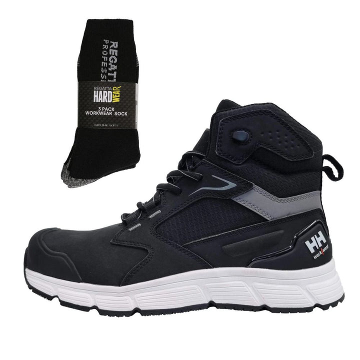 Helly Hansen Special Offer Kensington MXR 78354 Pack - Helly Hansen Kensington MXR Mid S3L Composite Toe Safety Boots + 3 Pairs Work Socks#colour_black-white