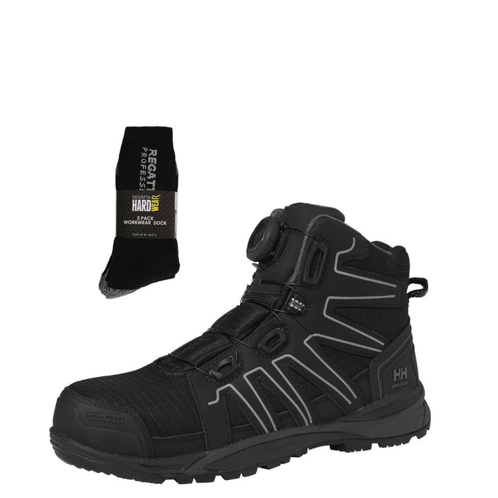 Helly Hansen Special Offer Machester 78424 Pack - Helly Hansen Manchester Mid BOA S3 Composite Toe Safety Boots + 3 Pairs Work Socks#colour_black-grey