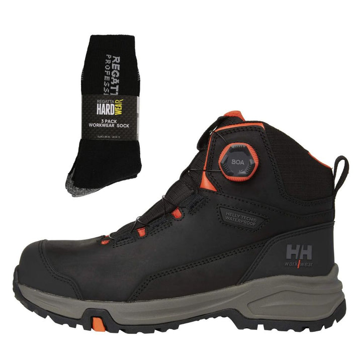 Helly Hansen Special Offer Manchester 78443 Pack - HH Manchester LTR Mid Boa S7L Waterproof Lightweight Metal-Free Safety Boots + 3 Pairs Work Socks#colour_black-grey