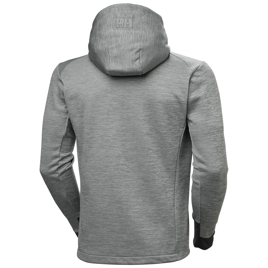 Helly Hansen Tech Hooded Recycled Content Midlayer Jacket 79232 Grey Melange — Back View 