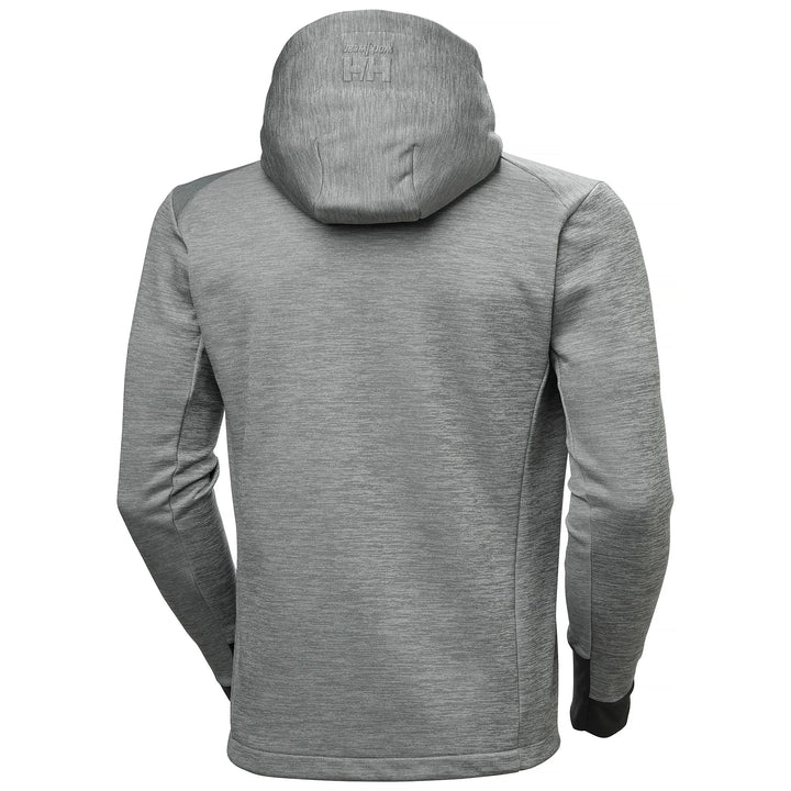 Helly Hansen Tech Hooded Recycled Content Midlayer Jacket 79232 Grey Melange — Back View 