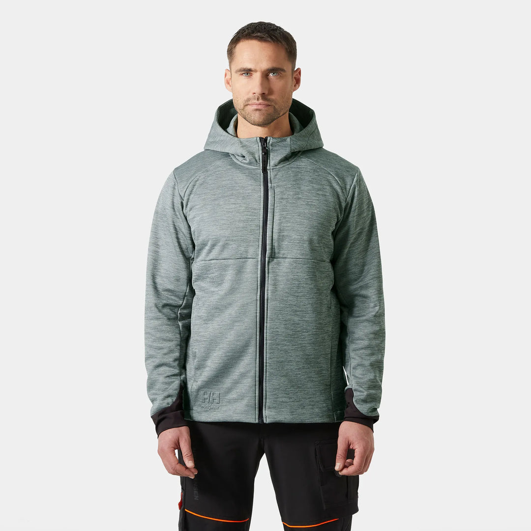 Helly Hansen Tech Hooded Recycled Content Midlayer Jacket 79232 Grey Melange — Worn on Site 