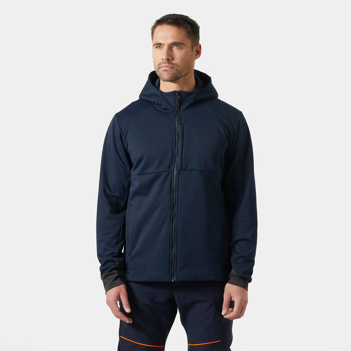 Helly Hansen Tech Hooded Recycled Content Midlayer Jacket 79232 Navy — Worn on Site 