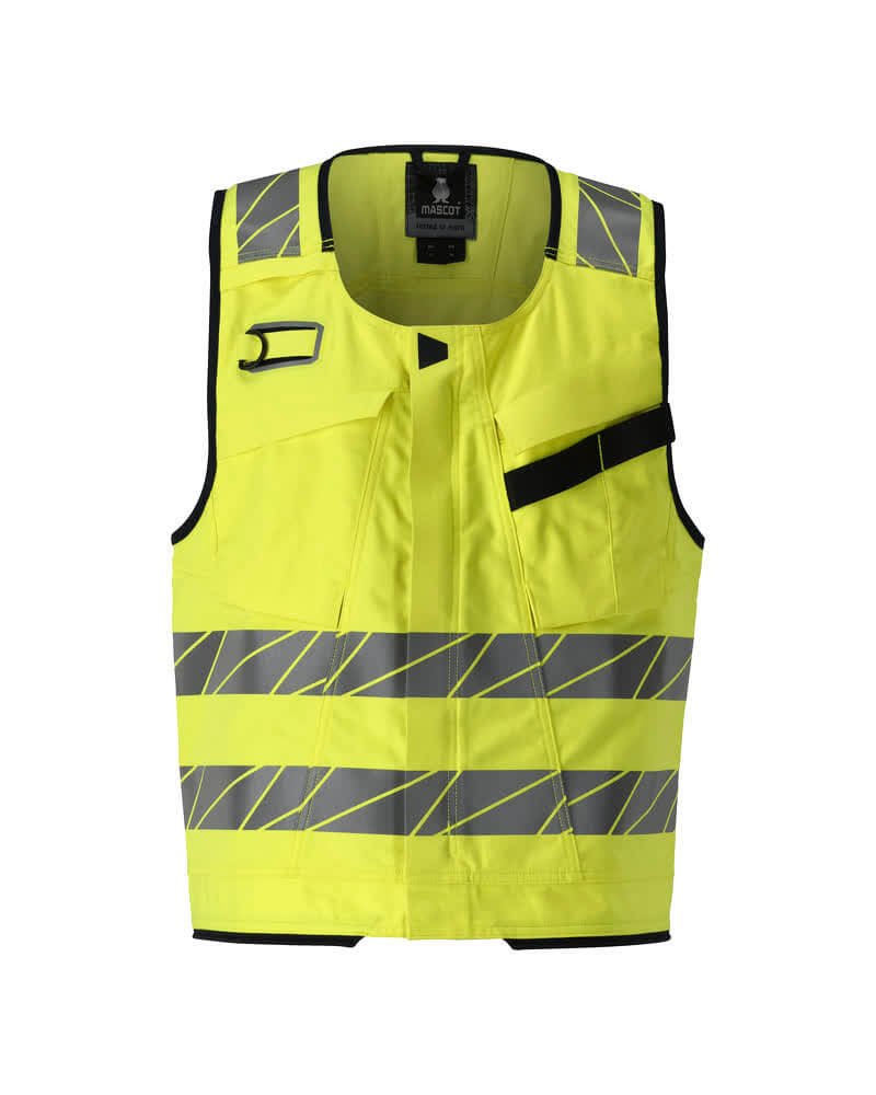 Mascot 21389-281 Two-Toned Multi-Protective Arc and Flame Retardant  Tool Vest Front #colour_hi-vis-yellow-dark-navy-blue