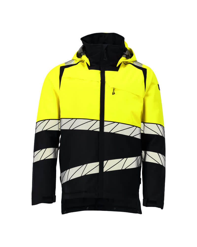 Mascot 25035-231 Hi-Vis Climascot-Lined Insulated Breathable Windproof Water-Repellent Winter Jacket Front #colour_black-hi-vis-yellow